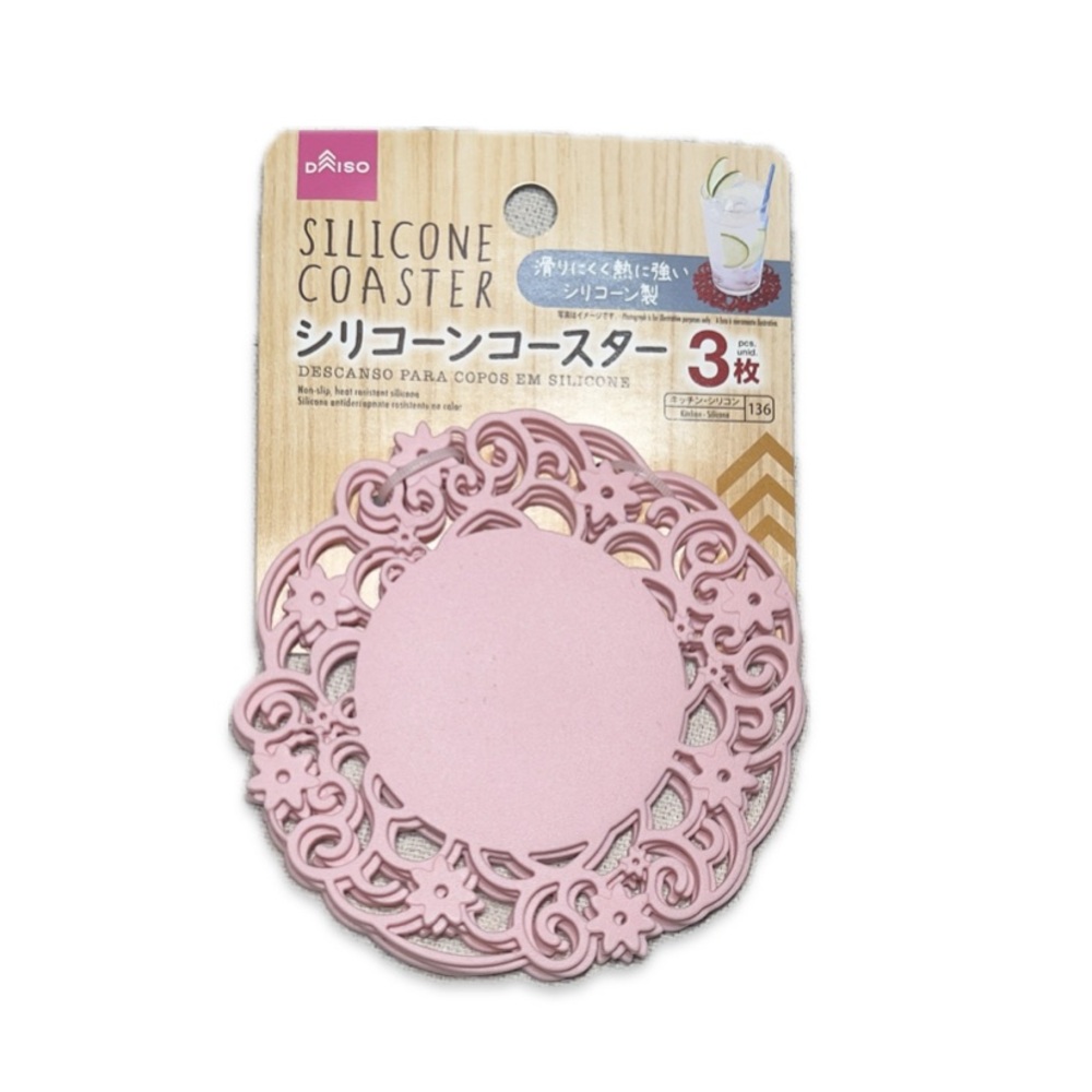 Pink Lace-Style Silicone Coaster Set of 3